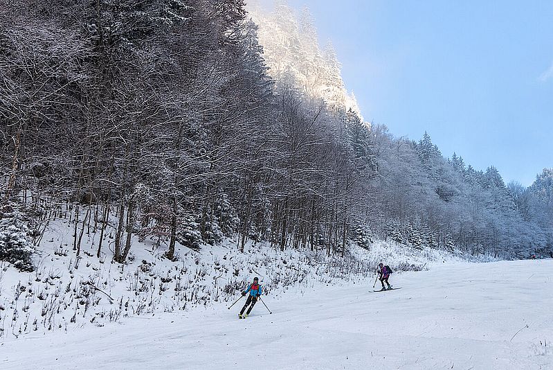 Untem Kaltwasserllift dann abgeschabte, eisige Piste