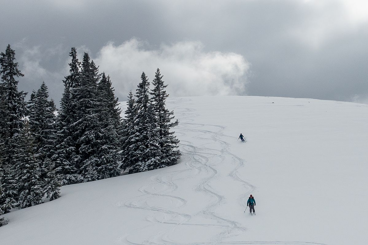 Pulverschnee an den obersten Hängen