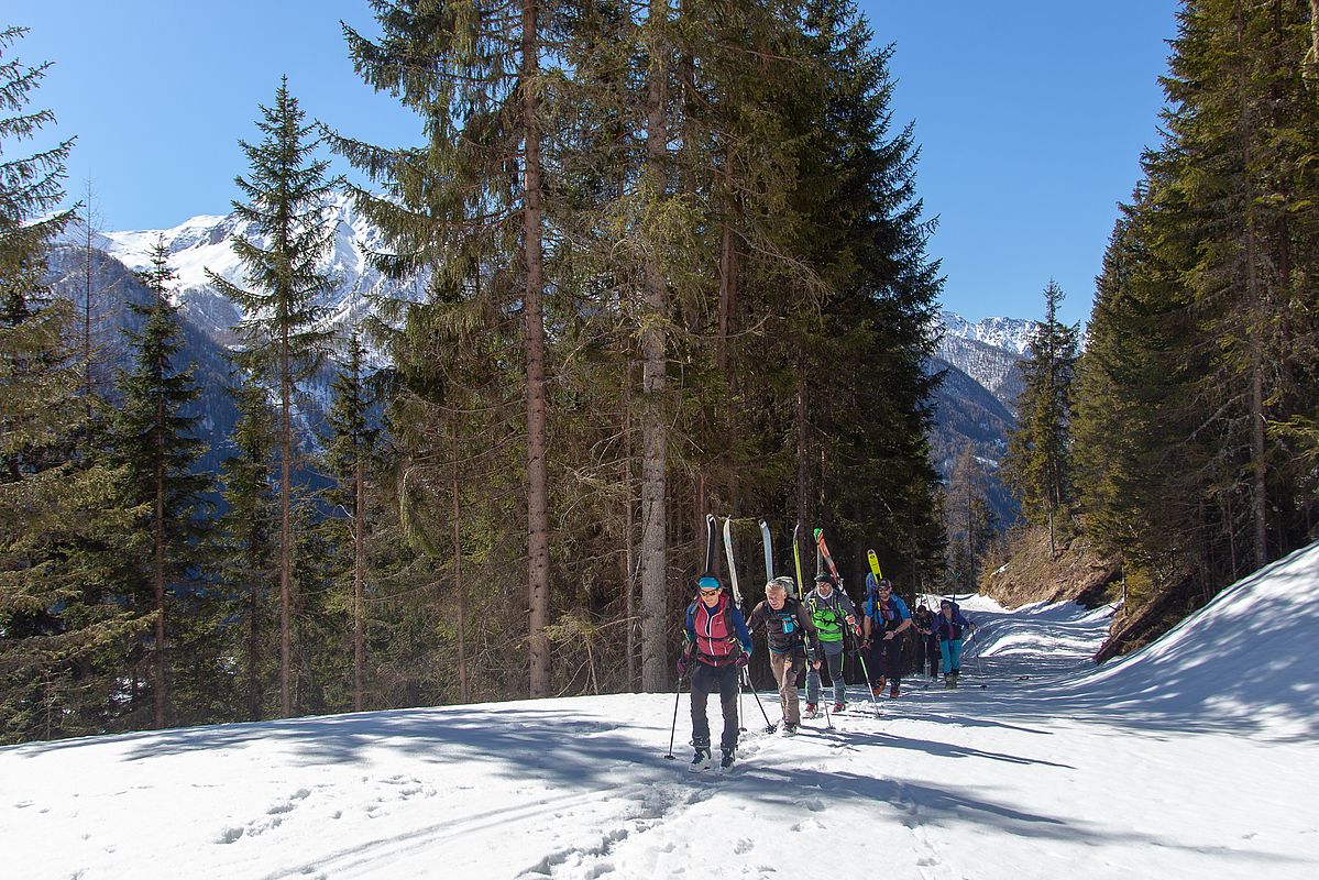 15 Minuten oberhalb haben wir dann die Ski angeschnallt