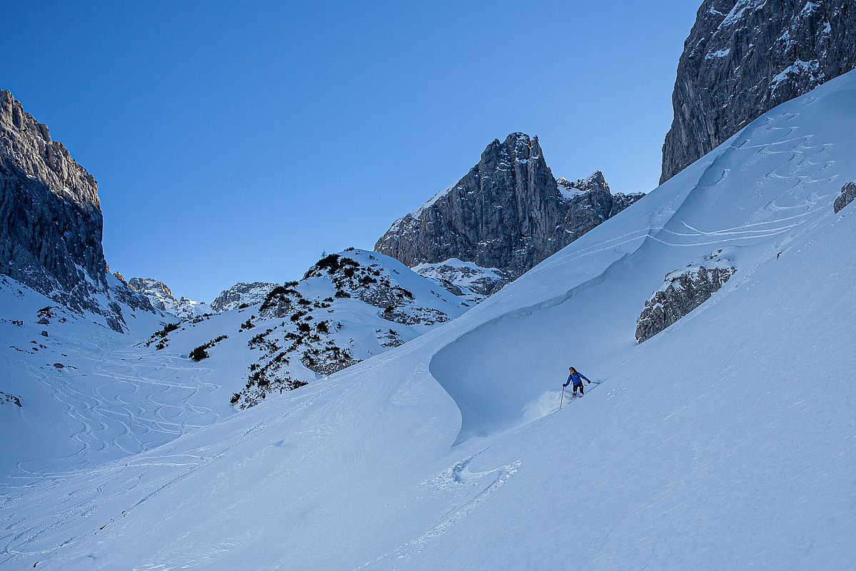 Der beste Pulverschnee findet sich in den Mulden