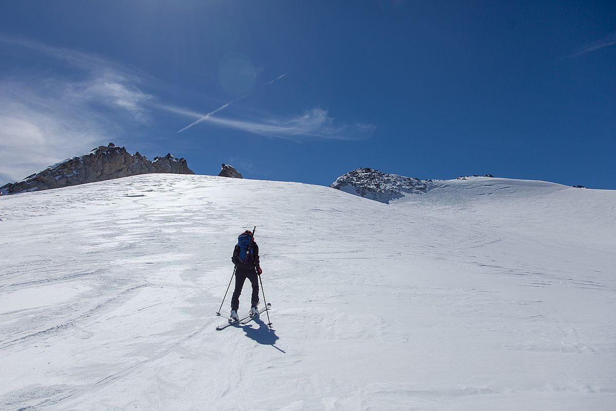 Auf dem Gletscherplateau kurz vor dem Gipfel