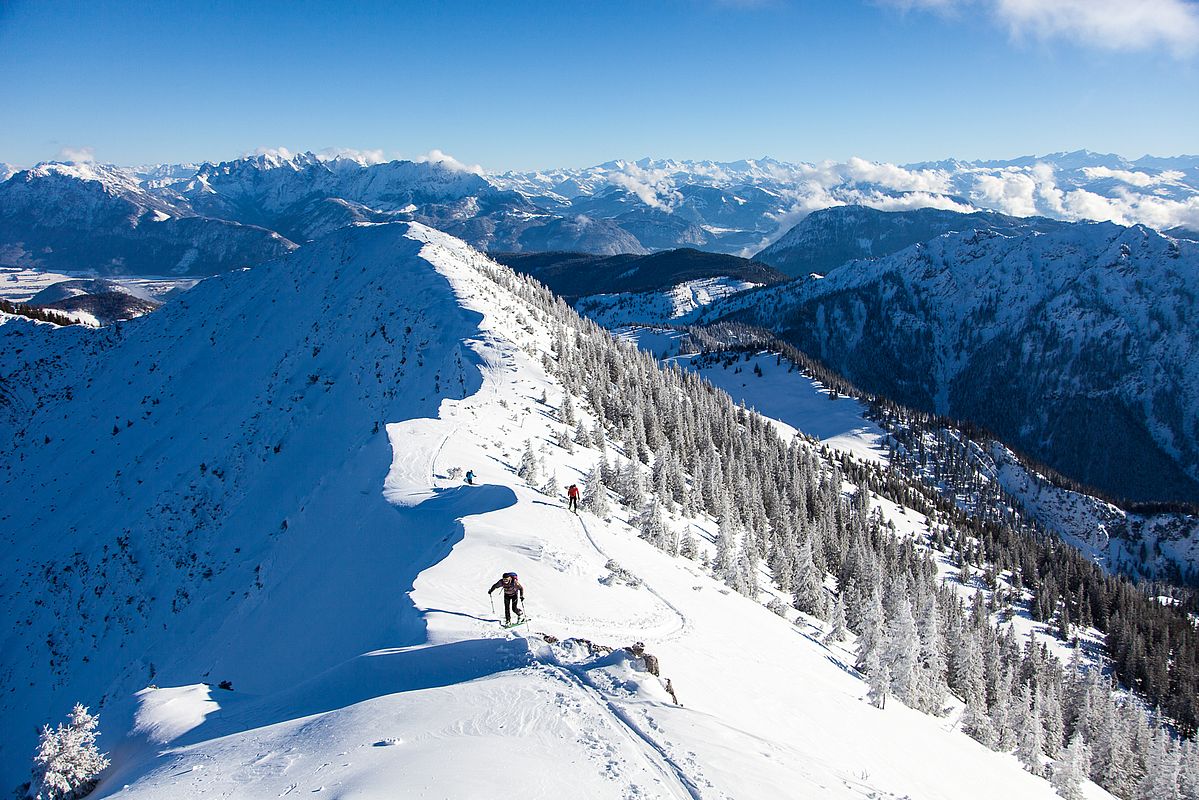 Blick vom Gipfel zurück auf den Grat und links in die Nordflanke.