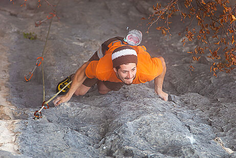 Flo Schiffer in seiner Route Hex am Berg (9+/10-)