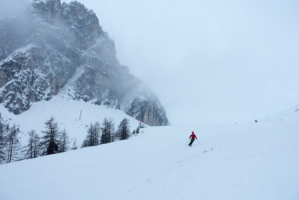 Abfahrt im unteren Teil der Skipiste.