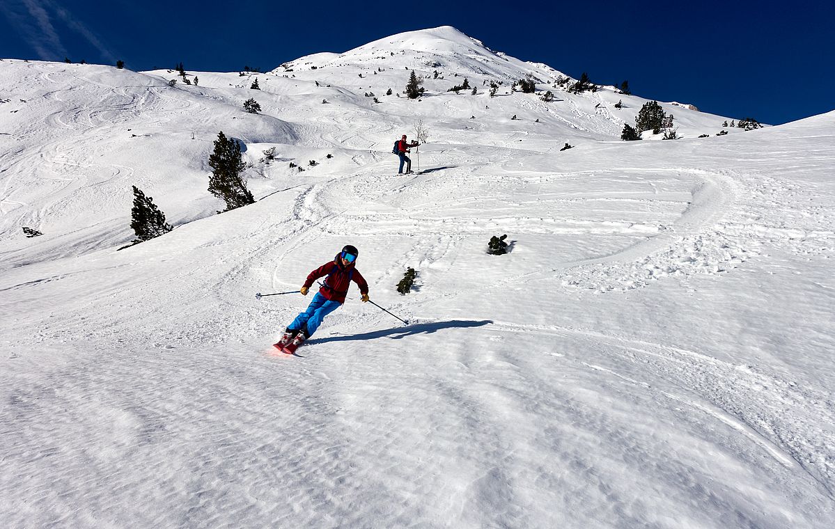 Firnähnliche Verhältnisse bei der Abfahrt oberhalb der Rauthütte