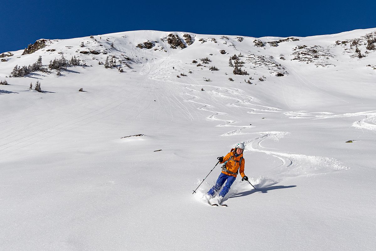 Die erste Abfahrt vom Saalkogel in Richtung Hinterglemm