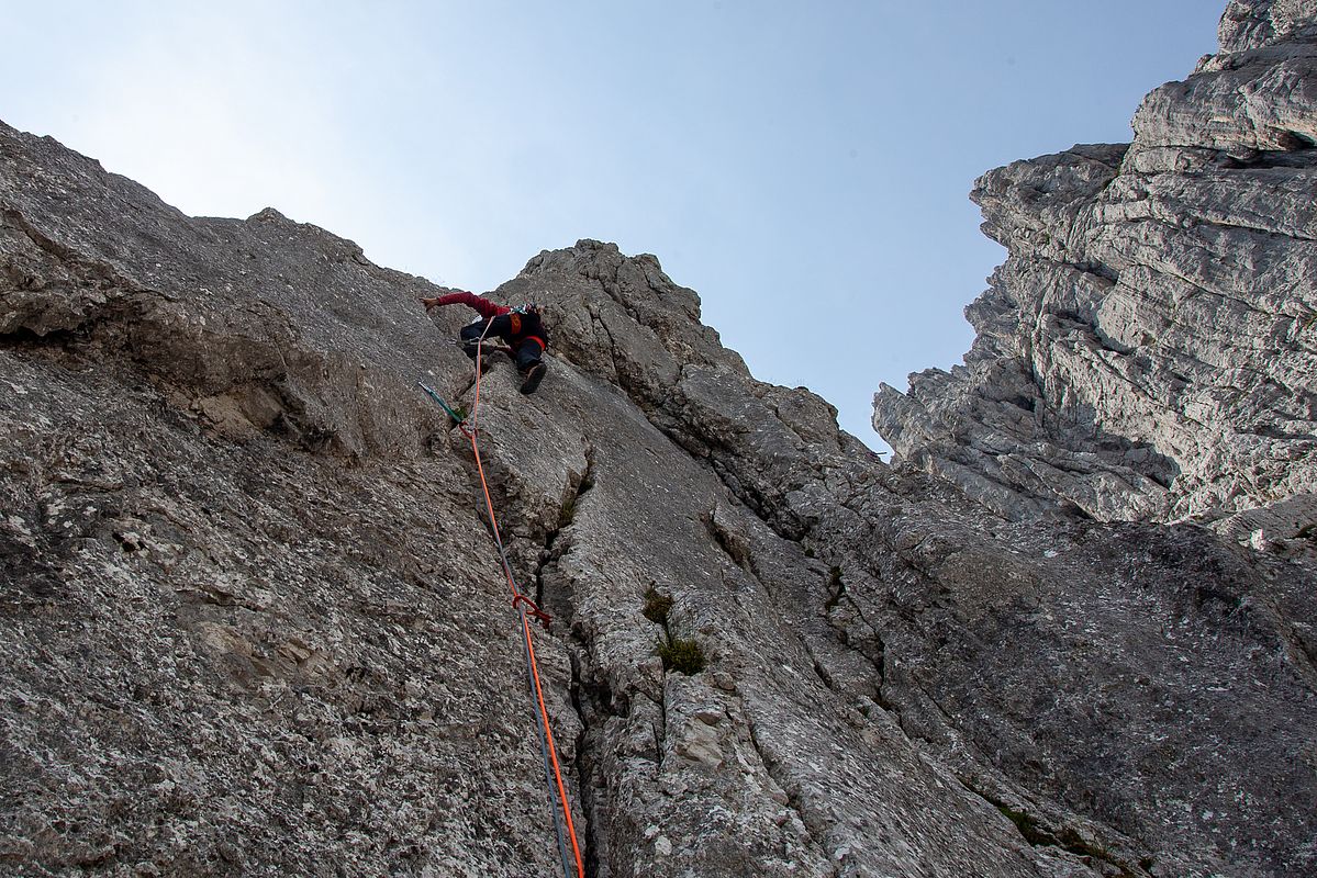 Start in die sechste Seillänge