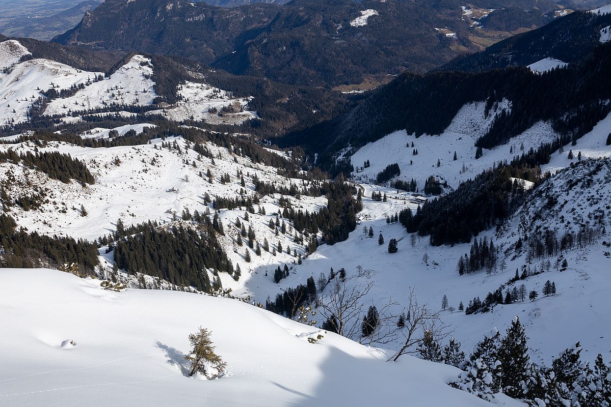 Tiefblick vom Gipfel auf die Rosengasse