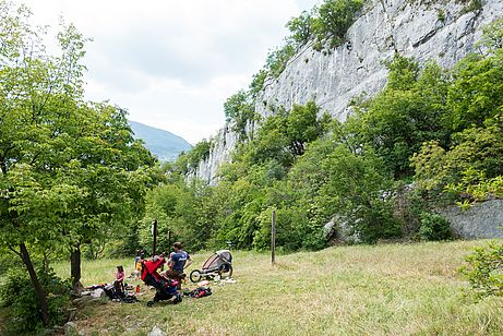 Die Wiese vor dem Sektor B eignet sich gut als Aufenthaltsort für Familien.