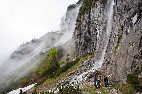 Morgendlicher Restschauer im Wilden Kaiser. Zwei Stunden später waren die meisten Wände trocken. 