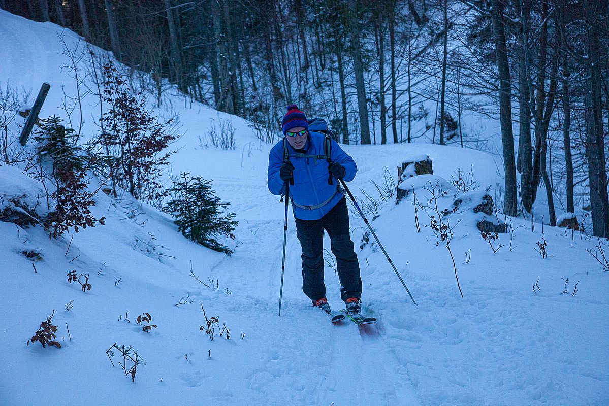 An der Waldgrenze 10 cm Pulverschnee mit wenig Unterlage