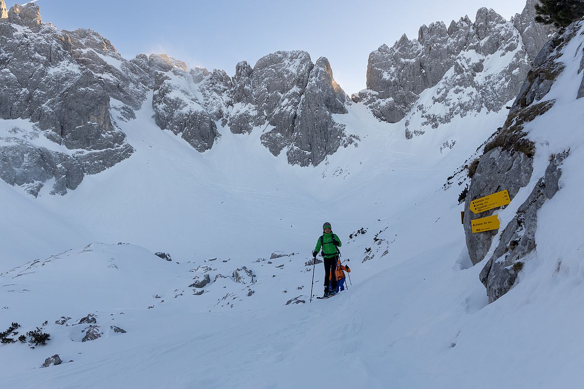 Ein paar Meter hochtreten in den Sattel bei der Pflaumhütte