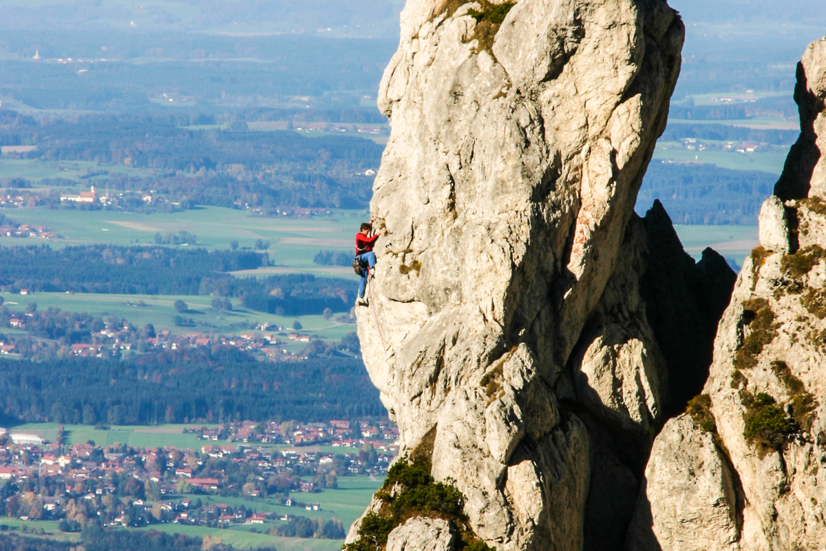 Klettern am Zehetnerturm, hoch über dem Chiemgau