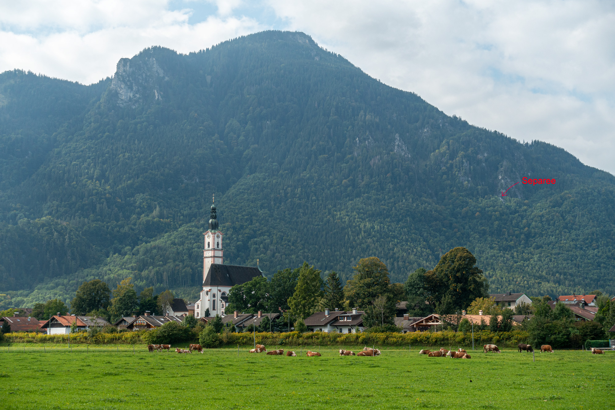 Bick von Flintsbach auf die Maiwand mit eingezeichnetem Separee