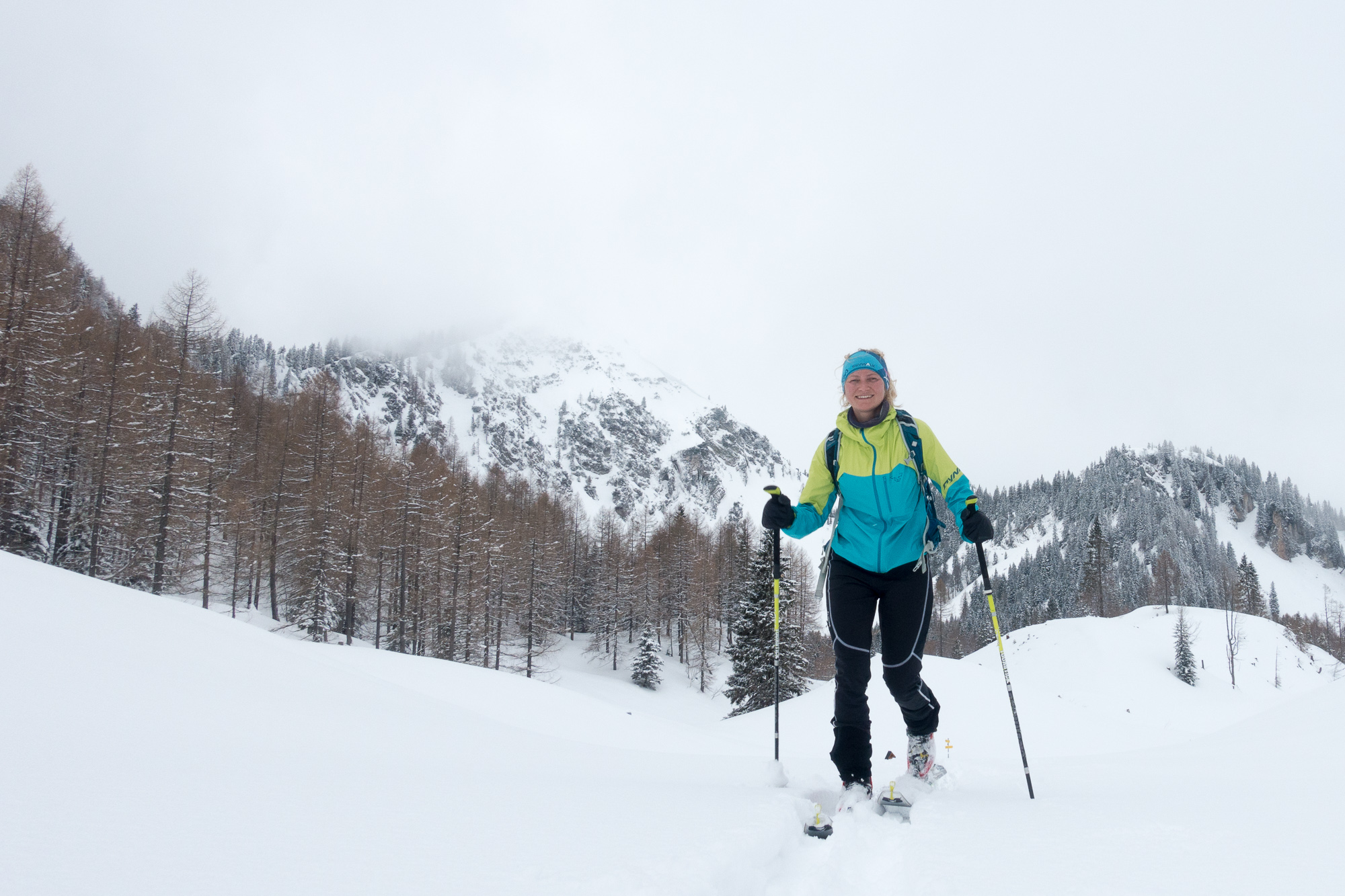 Gemütliche Skiwanderung im Bereich der Seeonalm. 