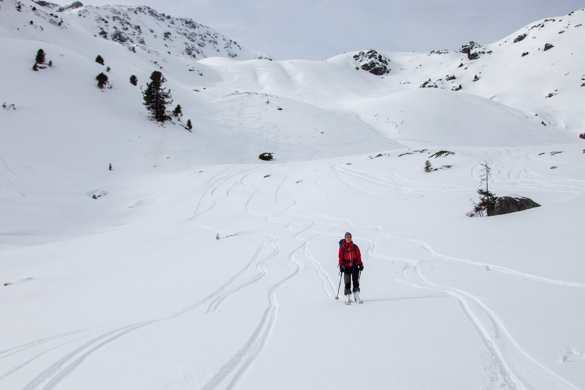 Im flachen Manzenkar dann zunehmend pappiger Schnee