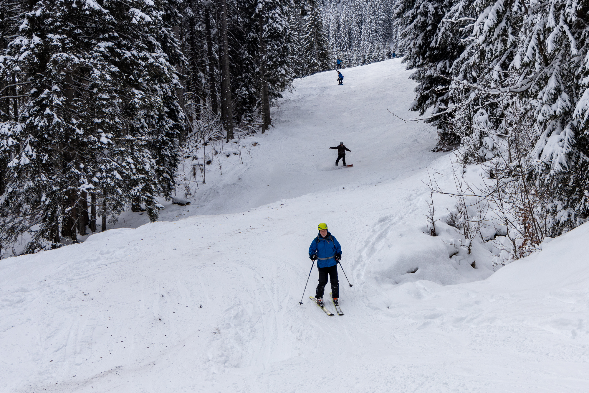 Nach der Kür kommt die Pflicht - die Abfahrt über die ausgefahrene Piste