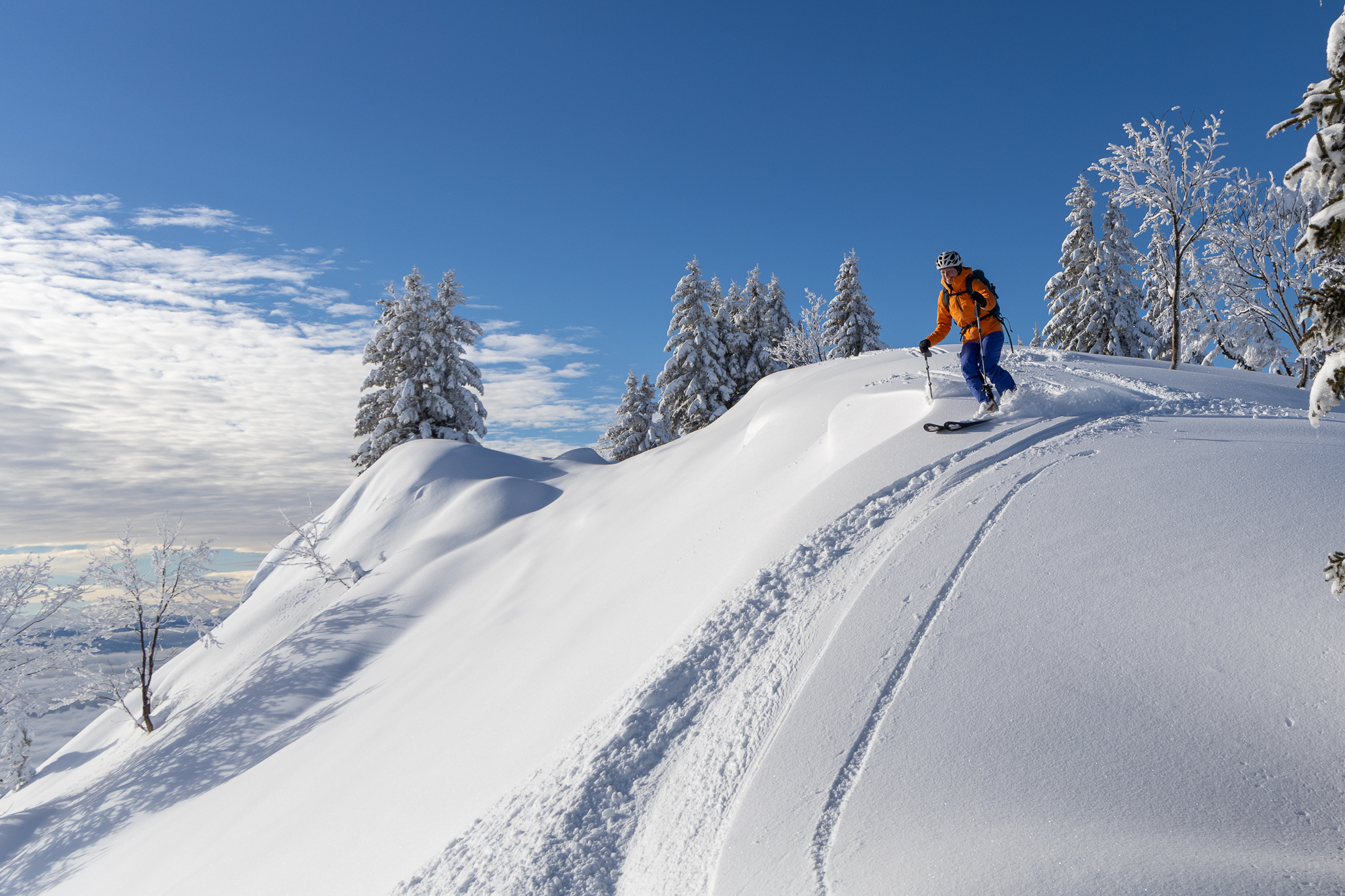 Wir sind heute die ersten, die vom Mühlhörndl zur Oberkaseralm abfahren