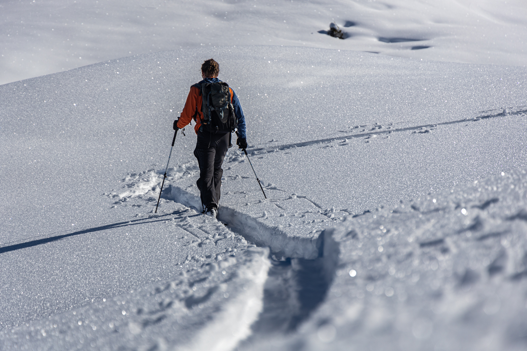 Schon wieder ordentlich viel Oberflächenreif - keine gute Unterlage für den angekündigten Triebschnee