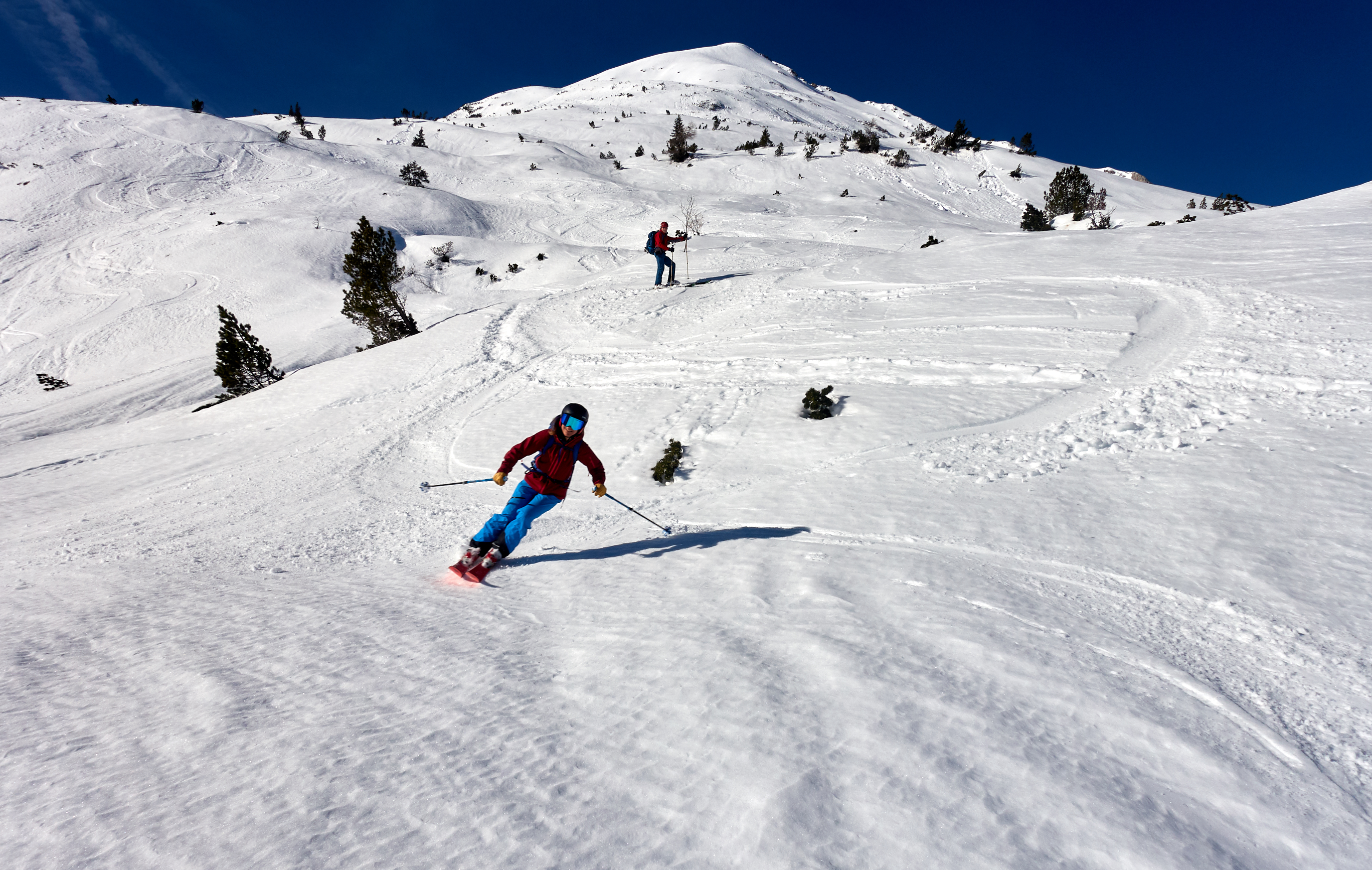 Firnähnliche Verhältnisse bei der Abfahrt oberhalb der Rauthütte